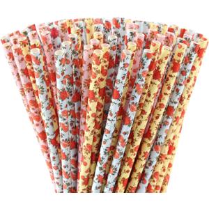 ALINK Floral Paper Straws, Biodegradable Disposable Flower Straws for Bridal/Baby Shower, Wedding, Shabby Chic/Vintage Tea Party, Birthday, Events and Christmas Decorations