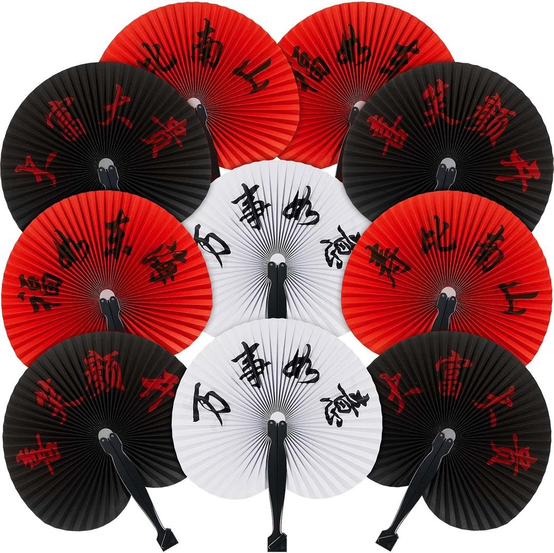 Jetec 15 Pcs Chinese Folding Hand Fans, Oriental Japanese Paper Handheld Fans for Wedding Party Decoration Asian Dance Performance Fan Set Summer Festival Favor Supply Gift (White,Black,Red,Round)