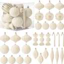 Soulchen 32 Pcs Velvet Christmas Tree Ornaments Ball Set Shatterproof Flocked Christmas Decorations Ball Bulk for Tree Decorative Hanging Garland Ornaments Xmas Holiday Party Decor(Beige)