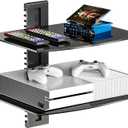 WALI Floating TV Shelf, 2 Tier Glass Projector Shelf for DVD Players, Routers, Game Consoles, Cable Boxes, Living Room Decor, Wall Mount Shelves Hold Up to 17.6lbs (CS202B), 2-Shelf, Black