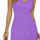 Wrap Bodycon Summer Cocktail Dresses - Missufeintl Women's Sleeveless Sweetheart Ruched Dress (Purple, Large)