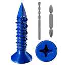 Wensilon WenSilon(30 PCS) 3/16''x1-1/4 Concrete Screw Anchor Blue Flat Head for Anchoring to Masonry, Block or Brick Stucco