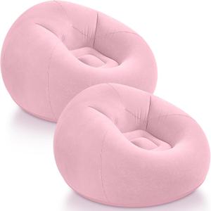 Realspring Inflatable Bean Bag Chairs Outdoor Blow up Camping Chairs Inflatable Lazy Sofa Folding Portable Bean Bag Loungers Couch for Movie Night (Light Pink,2 Pcs)