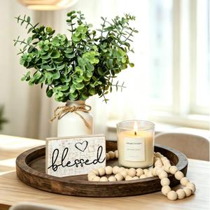 Rustic Modern Farmhouse Decor Set of 6 for Your Living Room, Kitchen Counter, Home or Table Centerpieces Room Decor, Wood Round Decorative Tray Gifts for Women Men