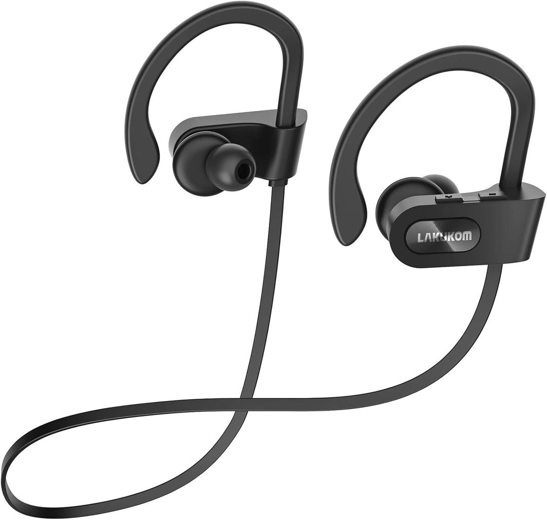 Bluetooth Headphones, Deep Bass Wireless Running Headphones w/16 Hrs Playtime, Bluetooth Earbuds in-Ear w/Earhooks, IPX7 Waterproof Sports Earphones with Microphone for Calls (Black)