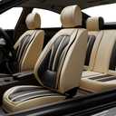 5PCS H7 Front and Back Car Seat Covers Auto Interior Accessories with Water Proof Nappa Leather for Cars SUV Pick-up Truck Universal Comfortable and Breathable (Full Set, Black&Beige)