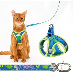 Cat Harness and Leash Set, Step-in Escape Proof Adjustable Vest Harness for Small Medium Large Cats, Lightweight Soft Breathable Reflective Kitten Harness for Walking Travel, Camping(Hawaii Green, XS)