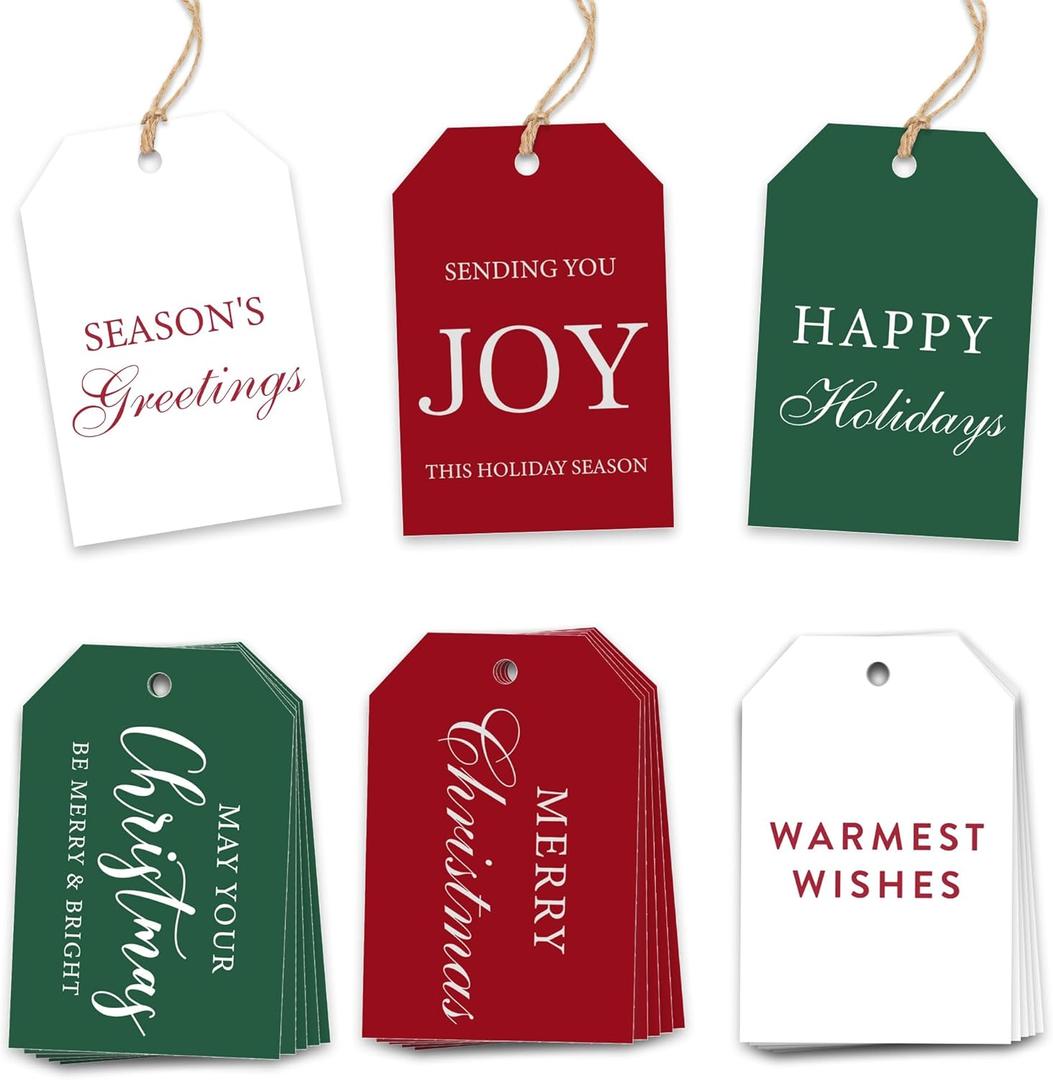 Christmas Gift Tags - 48 pcs Present Tags with Rope for Personalizing Your Holiday Gifts, DIY, Xmas Decorations & Gift Labels, Gift Tags for Presents, Christmas Name Tag for Gifts Decor
