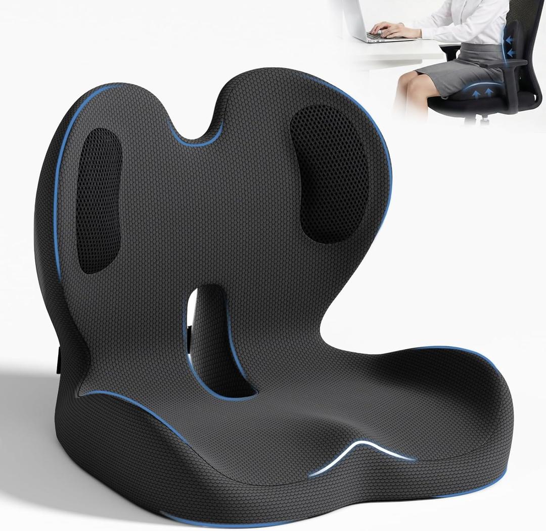 Seat Cushion,Memory Foam Chair Cushion for Office and Car,Ergonomic Coccyx Seat Cushion for Tailbone,Sciatic Nerve,Back Pressure Relief,Lumbar Support Pilow for Office,Car,Truck,Desk Chair (Black Honeycomb)
