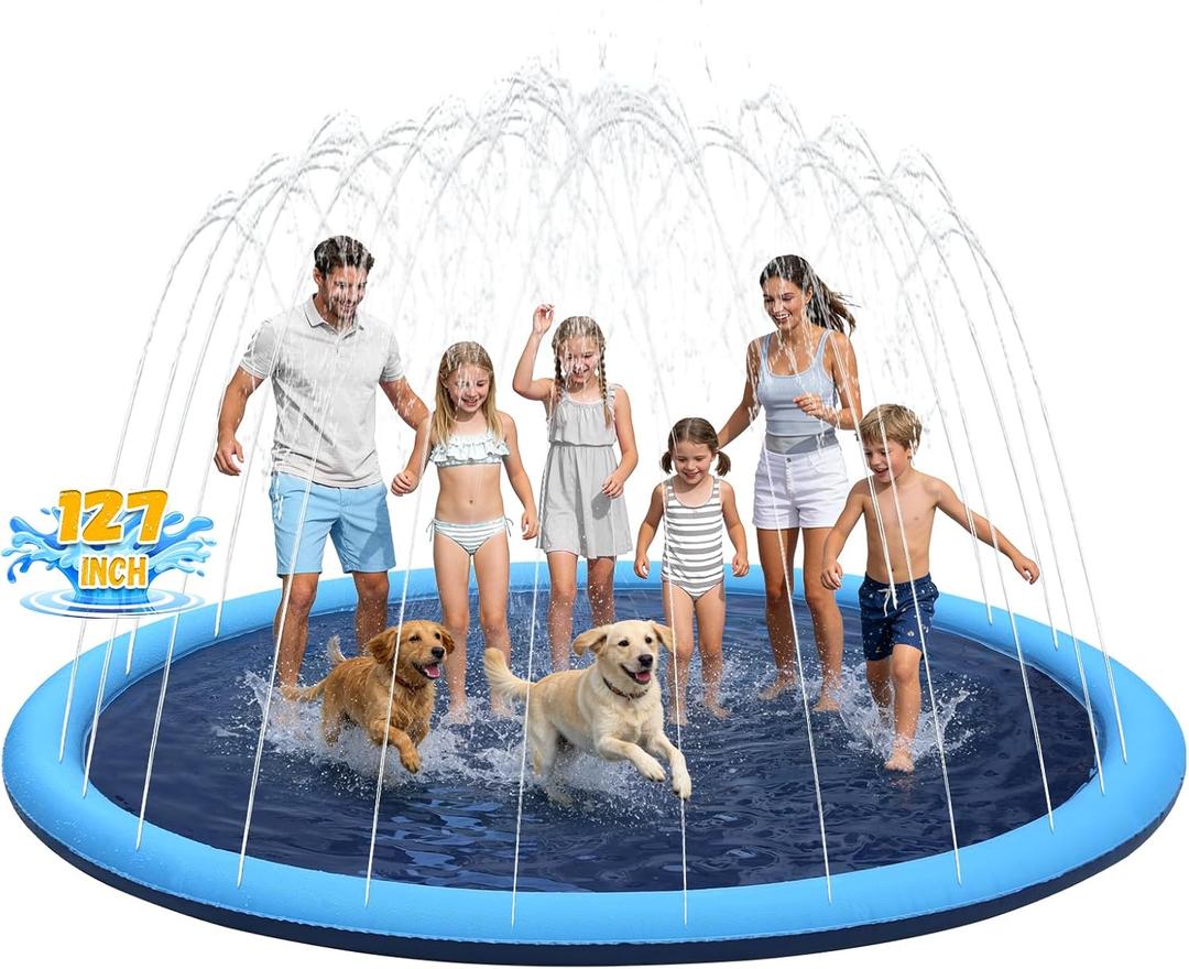 127inch Extra Large Non-Slip Splash Pad Sprinkler for Kid and Dog, Toddler Outdoor Toys for Ages 3-12 Boys Girls, Kiddie Dog Pool, Summer Outdoor Water Kids Toys, Parent Games, Backyard, Lawn