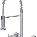 Wall Mount Faucet, Hurran Kitchen Faucet, 8 Inch Utility Sink Faucet with 2 Functions Sprayer, Commercial Kitchen Sink Faucet Dual Handles for Laundry Room Restaurant Compartment Sink (Chrome)