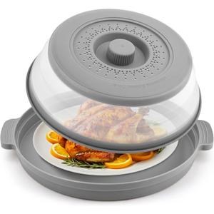 Microwave Splatter Cover for Food with Anti-scald Base Plate,Large Plastic & Silicone Vented Avoid Scalding Collapsible Guard Lid,Kitchen Essential Gadgets for Meal Prep-10.7 Inch (Gray)