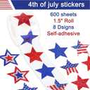 2 x AnyDesign 600Pcs Patriotic Star Stickers Roll Blue Red Silver Stars Labels American Flag Self-Adhesive Independence Day Stickers for 4th of July Memorial Day Water Bottle Luggage Decor, 8 Design