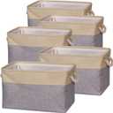 TENABORT 5 Pack Large Storage Basket Bin Foldable Storage Cube Box Canvas Fabric Collapsible Organizer with Handles for Closet Home Office Clothes Shelf Nursery, Grey Beige