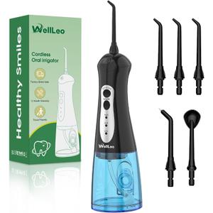 Water Flossers for Teeth, Portable Oral Irrigator Rechargeable Water Dental Flosser Pick with High Pressure 5 Jet Tips, IPX7 Travel Water Flossing for Brace Teeth Cleaner Gum Care (Black)