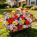 LikSoor Outdoors Artificial Flowers Spring Summer Decor Fake Petunias UV Resistant Flower Faux 12 Bundles Realistic Plastic Plant Porch Patio Window Box Garden Decoration (Mix Color)