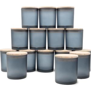 10 OZ Thick Candle Jars for Making Candles 12 Pcs, Empty Jars with Wood Lids for Candle Making, Sample Container, Frosted Grey