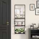 45" X 16" Black Wall Mirror with Shelf and Hooks, Round Mirror for Wall, 3 Trays and 12 Removable Hooks,for Living Room, Hallway, Bedroom (Black-Round)