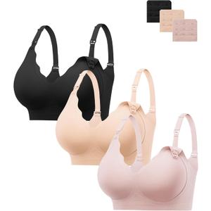 HBselect Nursing Bras for Breastfeeding 3PCS Comfort Jelly Maternity Bras Seamless Wireless Push Up Pregnancy Bralettes (M)