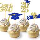 24Pcs Graduation Cupcake Toppers, Graduation Cupcake Picks for Cupcake Food Decorations - Class of 2025 Cupcake Toppers Supplies (Blue Gold)