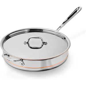 All-Clad Copper Core 5-Ply Stainless Steel Sauté Pan with Steel Lid 5 Quart Induction Oven Broiler Safe 600F Pots and Pans, Cookware Silver