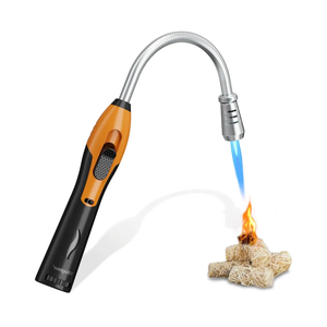 Lighter Torch Long Lighter Refillable Lighter Windproof with Visual Fuel Window Flexible Extra Long Torch Lighter for Fireplace Candles (No Butane Included) (Orange, 1 Pack)