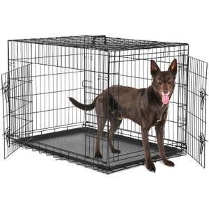 Sweetcrispy Large Dog Crate, 36 Inch Double Door Folding Metal Wire Dog Cage with Plastic Leak-Proof Pan Tray, Pet Kennel for Indoor, Outdoor, Travel (36.61"L x 22.64"W x 24.21"H)