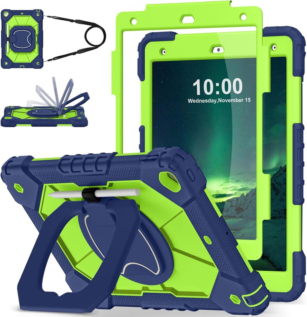 WESOROL Case for iPad 9th Generation 10.2 Inch Tablet Case Military Grade Shockproof Cover for iPad 9th/8th/7th Gen Cases with Rotating Stand Screen Protector Pencil Holder,Navy Green