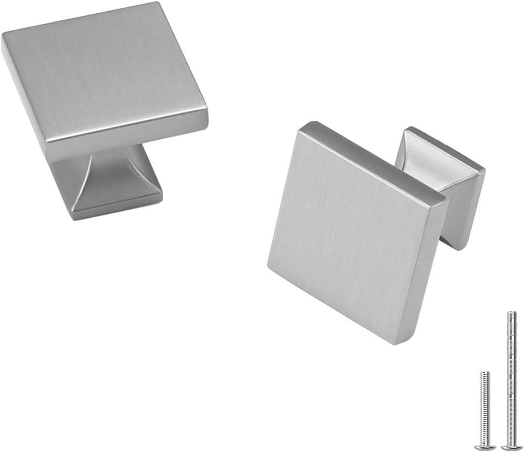 homdiy 10 Pack Cabinet Knobs Brushed Nickel Drawer Knobs - Square Cabinet Knobs for Dresser Drawers Silver MO6785SNB Kitchen Cabinet Knobs