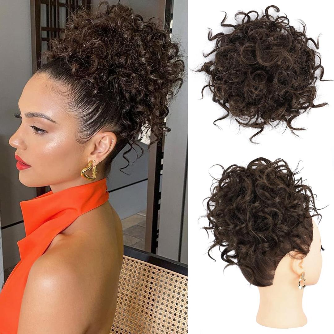 Lommel Messy Bun Hair piece for Women, Elastic Drawstring Loose Wave Curly Scrunchies Ponytail Extension, Synthetic Hair Extensions Hair Bun for Women Daily Use(Dark Chocolate Brown)