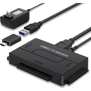 USB 3.0 to SATA IDE Hard Drive Reader, YINNCEEN External Hard Drive Ultra Recovery Converter Universal Hard Drive Adapter Kit for 2.5/3.5 HDD/SSD Hard Drive Disk, Include 12V/2A Power Adapter