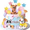 Dog Cake Topper Clay Figurines - Puppy Star Yellow Pink Purple Ball Cake Topper for Dog Theme Birthday Cake Decorations (Style 01)