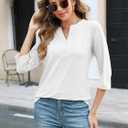 TICTICMIMI Women's V Neck 3/4 Sleeve Tops Button Down Casual T Shirts Basic Loose Fit Tunic Blouse (XXL)