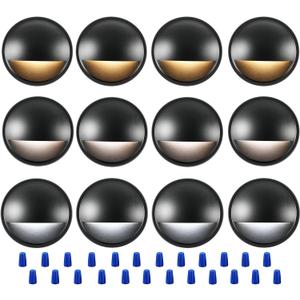 CLOUDY BAY [12 Pack] 3CCT Low Voltage LED Deck Lights Outdoor,2700K/3500K/5000K Selectable, Landscape Step Stair Railing Fence Light Wired,3W,12V-24V AC/DC Deck Lighting Fixtures
