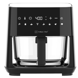 4.5-Quart Electric Air Fryer with Glass Basket, Adjustable Temperature, Touch Panel Control, One-Touch Cook Functions, and 360° Rapid Cooking, 1350 Watt Power