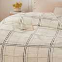 COOVA Super Soft Twin Blanket - Cozy Printed Checkered Fluffy Blanket, Lightweight and Warm Fleece Throw for Couch, Bed,Chair,Camping and Travel, for Women.(Taupe, 60"x80") (Check Ivory Grey)