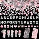 52 Pcs Silver Letter Junk Case Charms, 500 Pcs Assorted 3D Nails Charms Bow Butterfly Star Heart Pearls Pink White Acrylic Nail Art Charm, Junk Phone for Case Nails Art DIY Accessories