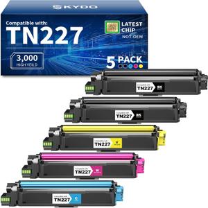 TN227 TN-227BK/C/M/Y High Yield Toner Cartridge Replacement Compatible for Brother TN 227 TN-223BK/C/M/Y Use with MFC-L3770CDW HL-L3270CDW MFC-L3710CDW HL-L3210CW HL-L3290CDW Printer(2BK/1C/1M/1Y )