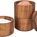 Acacia Wood Salt Pepper Shaker Set Cellar 3 piece Stacking Spice Box
