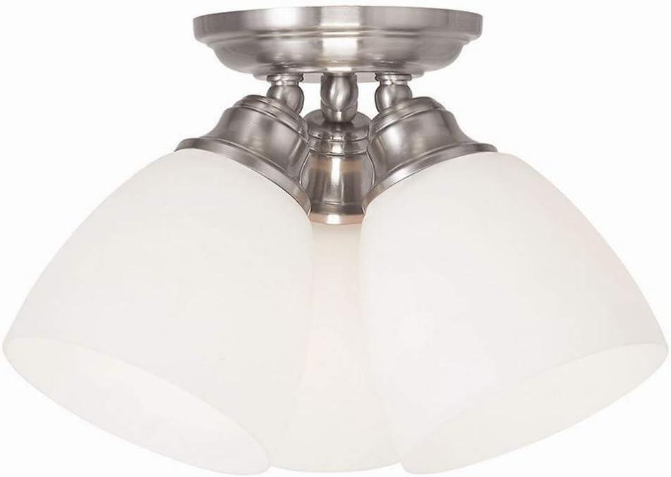 Livex Lighting 13664-91 Somerville 3-Light Ceiling Mount, Brushed Nickel, White