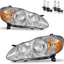 Headlights Assembly for 2003-2008 Toyota Corolla Headlamp Replacement Clear Lens Chrome Housing Amber Reflector Driver & Passenger Side (OE Replacement, Clear Lens I Chrome Housing I Amber Reflector)