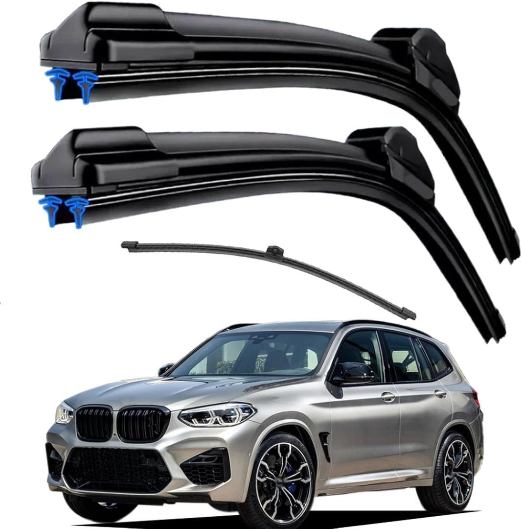 Dual Rubber Blade Windshield Wipers for BMW X3 2018 2019 2020 2021 2022 2023 2024 Automotive Replacement Wiper Blades BMW X4 IX3/X3M 26"/20"/12" Top Lock (Set of 3)