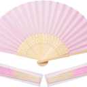 Sepwedd 50pcs pink Imitated Silk Fabric Bamboo Folded Hand Fan Bridal Dancing Props Church Wedding party favors with Organza Bags