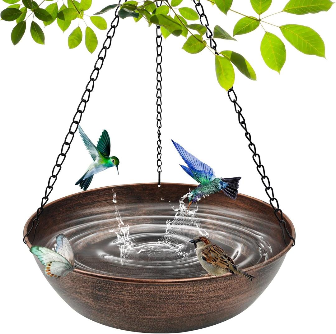 Hanging Bird Bath for Outside, 13" Metal Bird Bath Bowl with Chains & Hook Outdoor Hanging Birdbath for Tree, Gazebo, Patio, Balcony, Gift for Bird Lovers