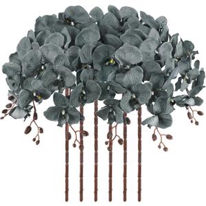 41in Artificial Orchids Fake Orchid 6PCS Velvet Silk Orchids That Look Real Long Stem Artificial Flowers for Tall Vase for Home Party Fall Halloween Dcor (Gray) (Grey)