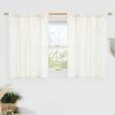 LAMIT Short Linen Curtains 36 Inch Length for Cafe, Ivory Semi Sheer Small Kitchen Window Curtains Over Sink, Light Filtering Rod Pocket Drapes for RV/Half Window, 2 Panels, 42 x 36 Inch (Natural)