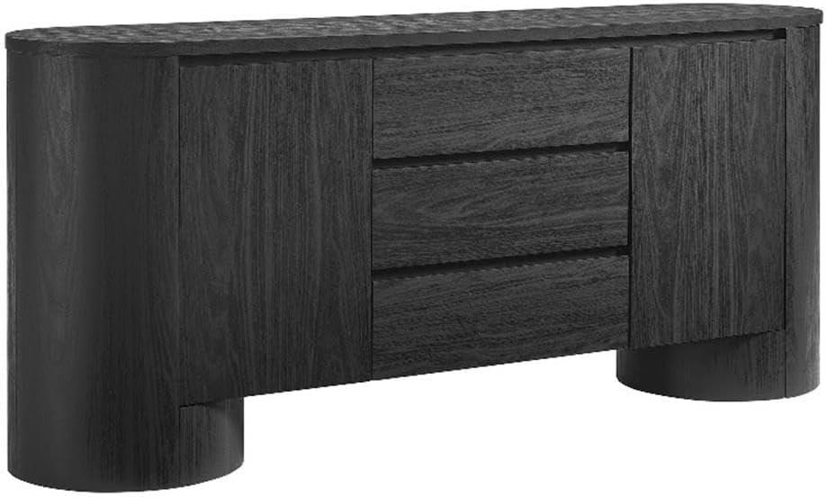 Modway Duval Oval Wood Grain 71 Inch Sideboard with Doors and Drawers in Black