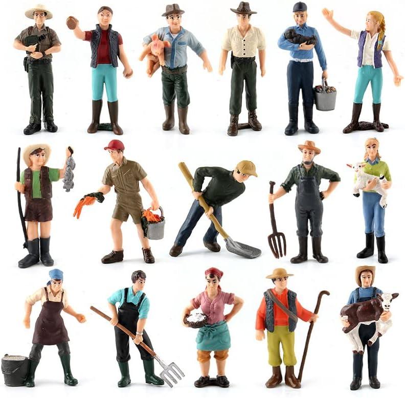 16Pcs Little Farmer People Figures, Plastic Farm Keeper Figurines Realistic Hand Painted Farmer People Figurines Preschool Educational Learn Cognitive Christmas Toys for Kids