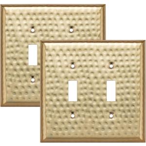 Monarch Abode 2-Gang Toggle Wall Plate, Hand Hammered Metal Switch Wall Plate, Decorative Light Switch Cover Plate for Electrical Outlet, Brushed Gold