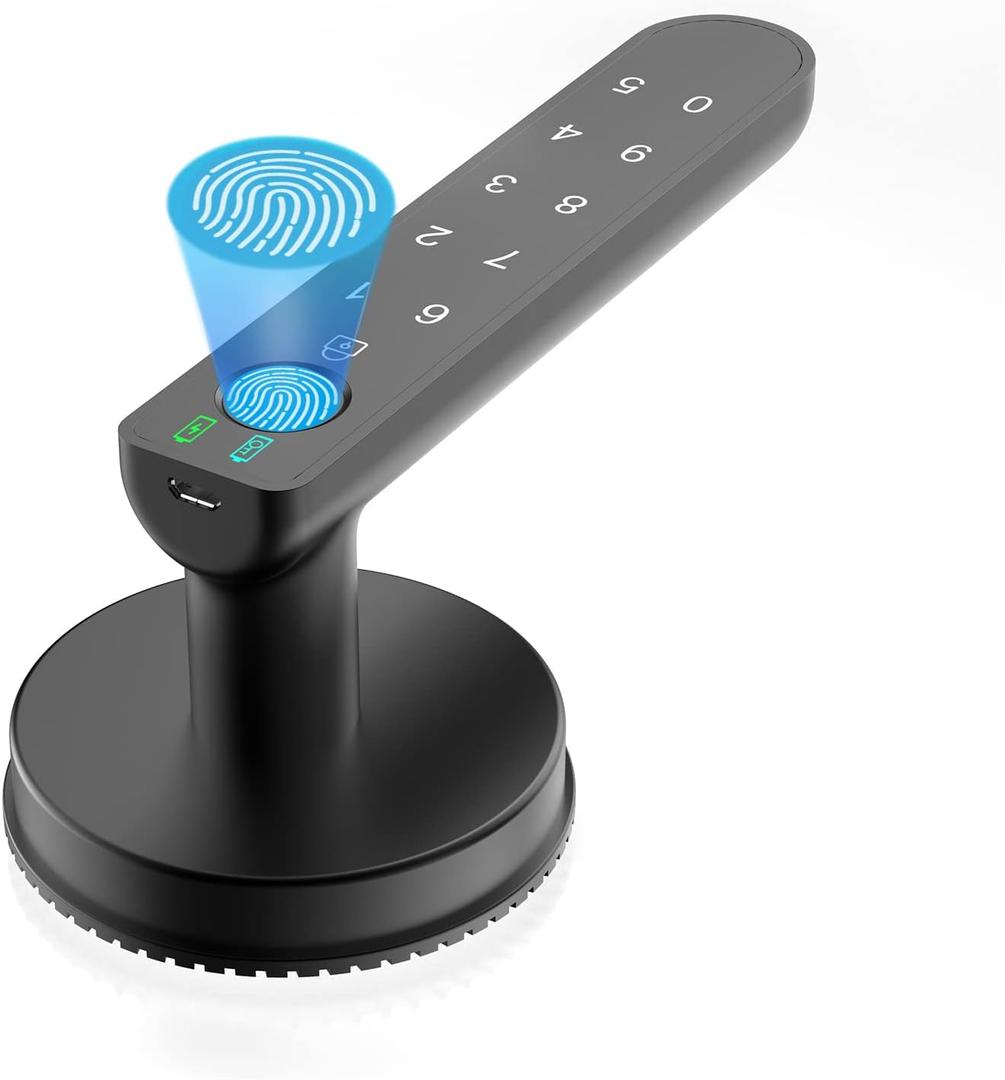 Fingerprint Door Lock with Keypads, Handle, Passwords, Fingerprint Door Knob Keyless Entry Door Lock for Home/Office/Bedroom/Apartment Black (Non-APP-Black)